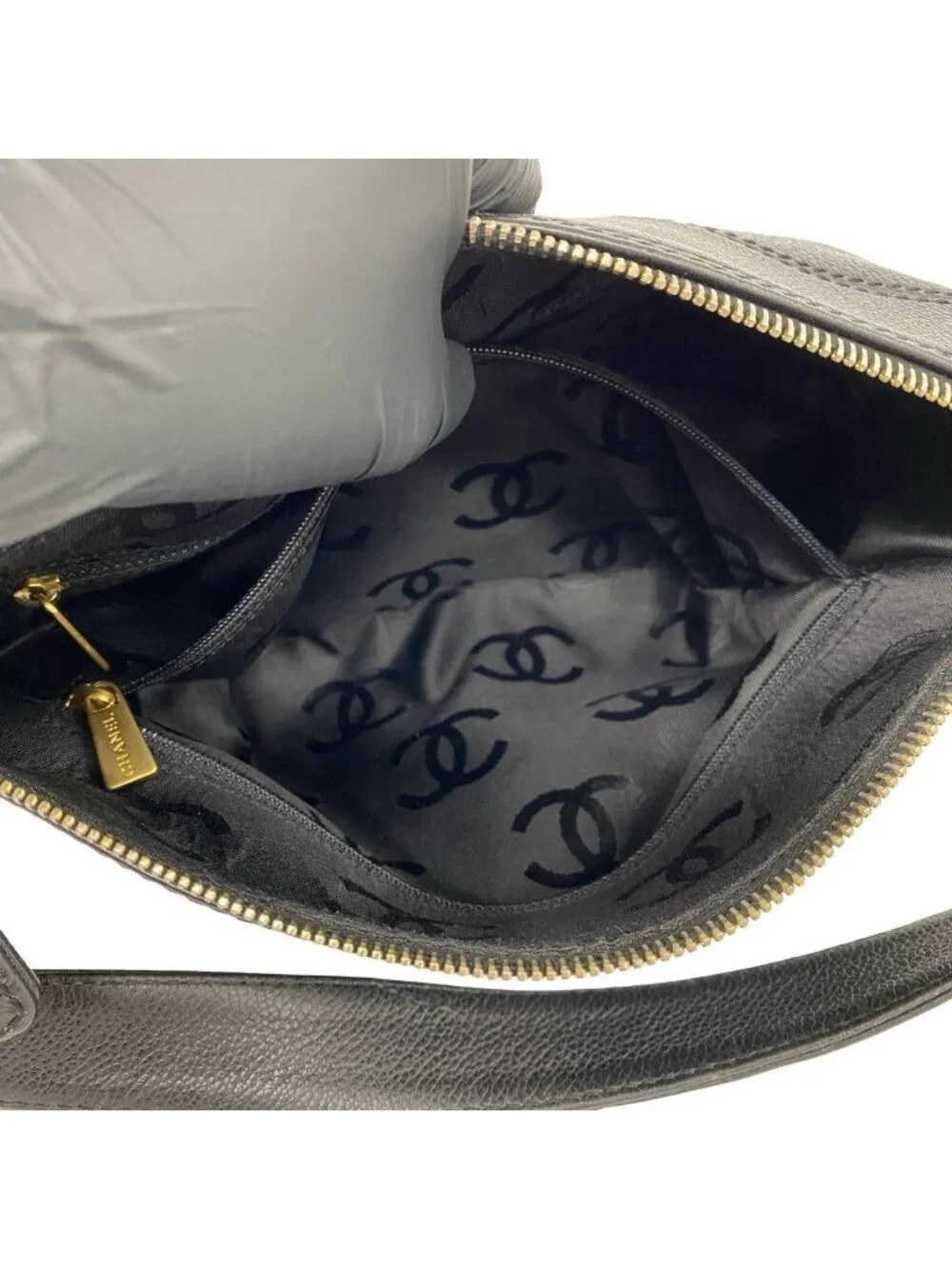 Chanel CC Logo Leather Chain Shoulder Bag Mini Tote Black
